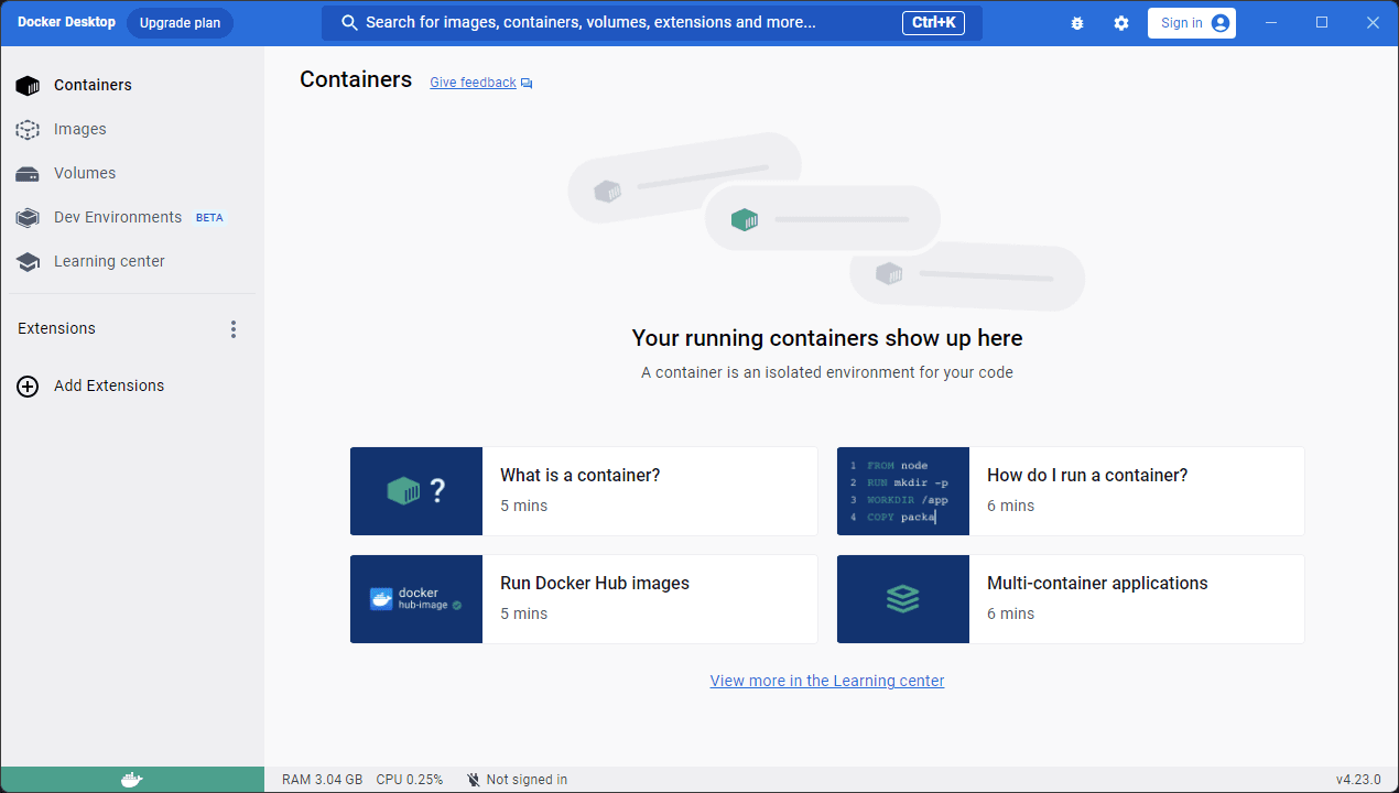Docker Desktop UI