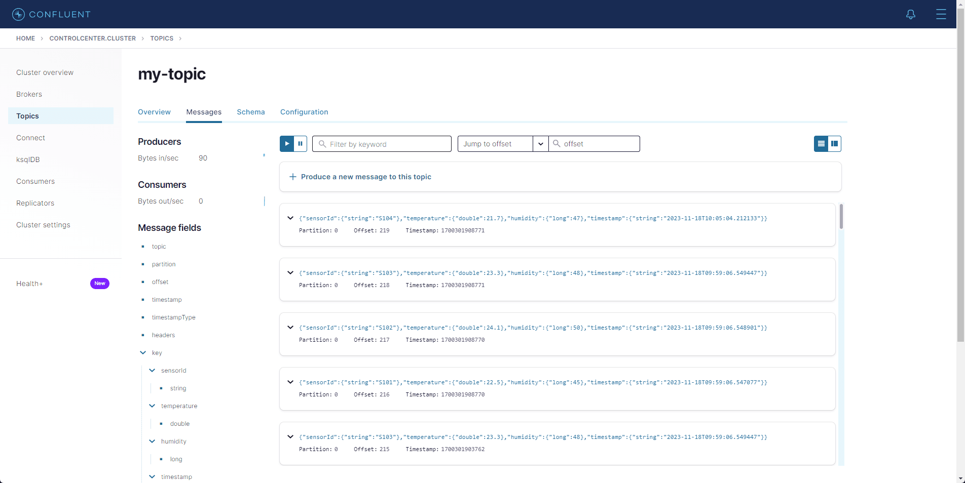Confluent Control Center topics test